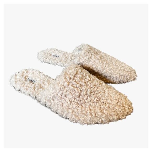 Toms Shearling Pointed Toe Mule Flats Cream 9 - Picture 1 of 5